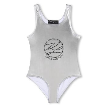 Girls Silver Logo Swimsuit