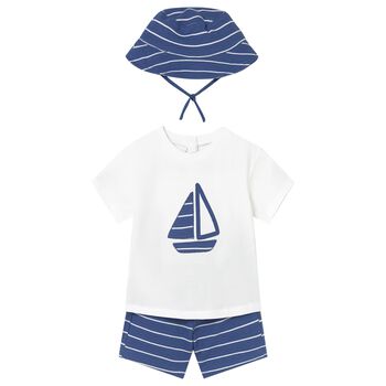 Younger Boys White & Blue Shorts Set