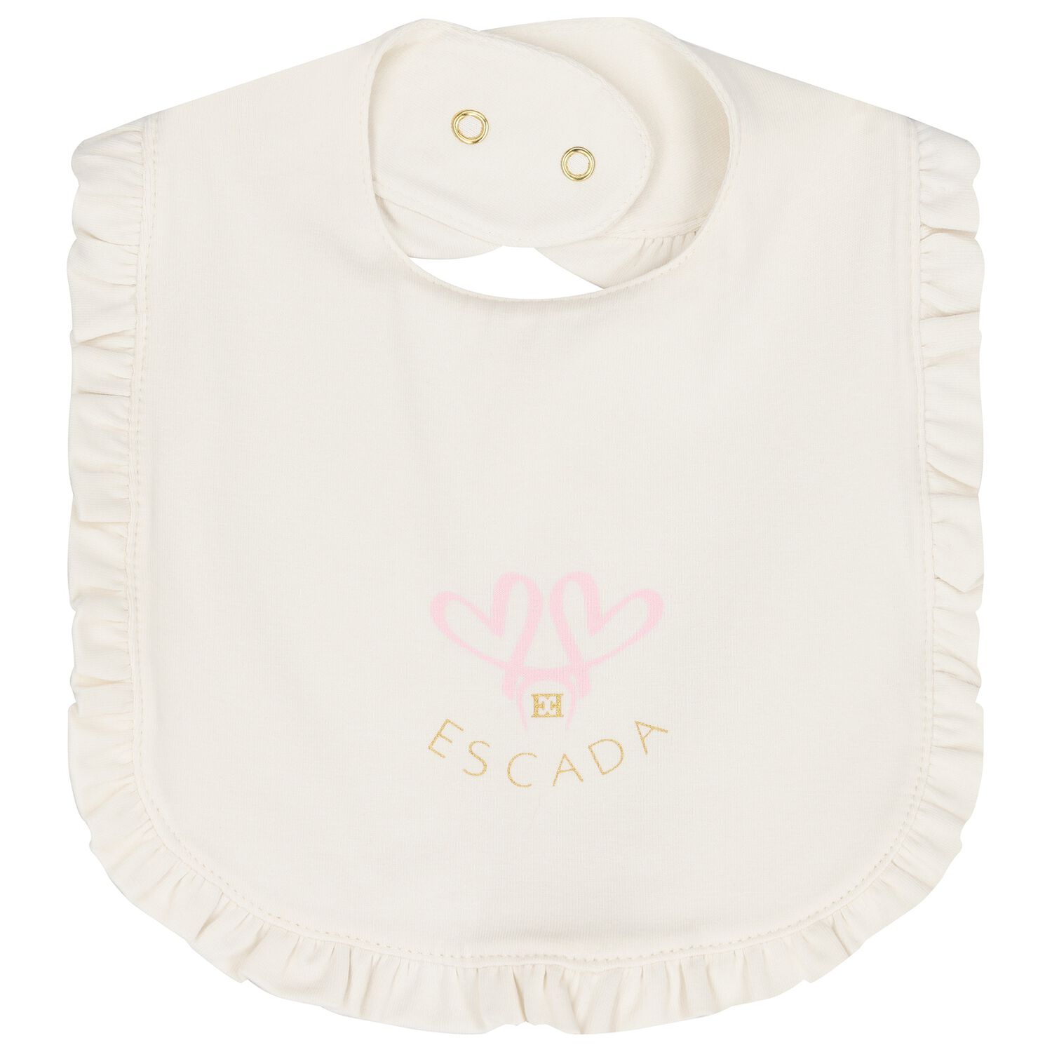 Baby Girls Ivory Logo Ruffled Bib, 1, hi-res