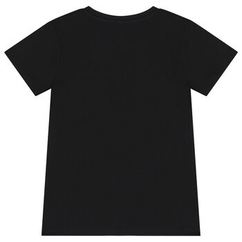 Girls Black Teddy Bear Logo T-Shirt