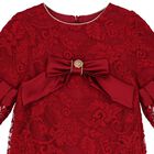 Girls Red Lace & Satin Bow Dress, 2, hi-res