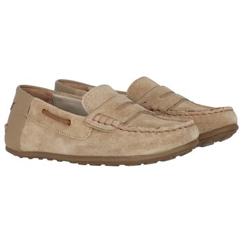 Boys Beige Suede Leather Moccasins