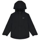Black Logo Hooded Zip Up Top, 1, hi-res