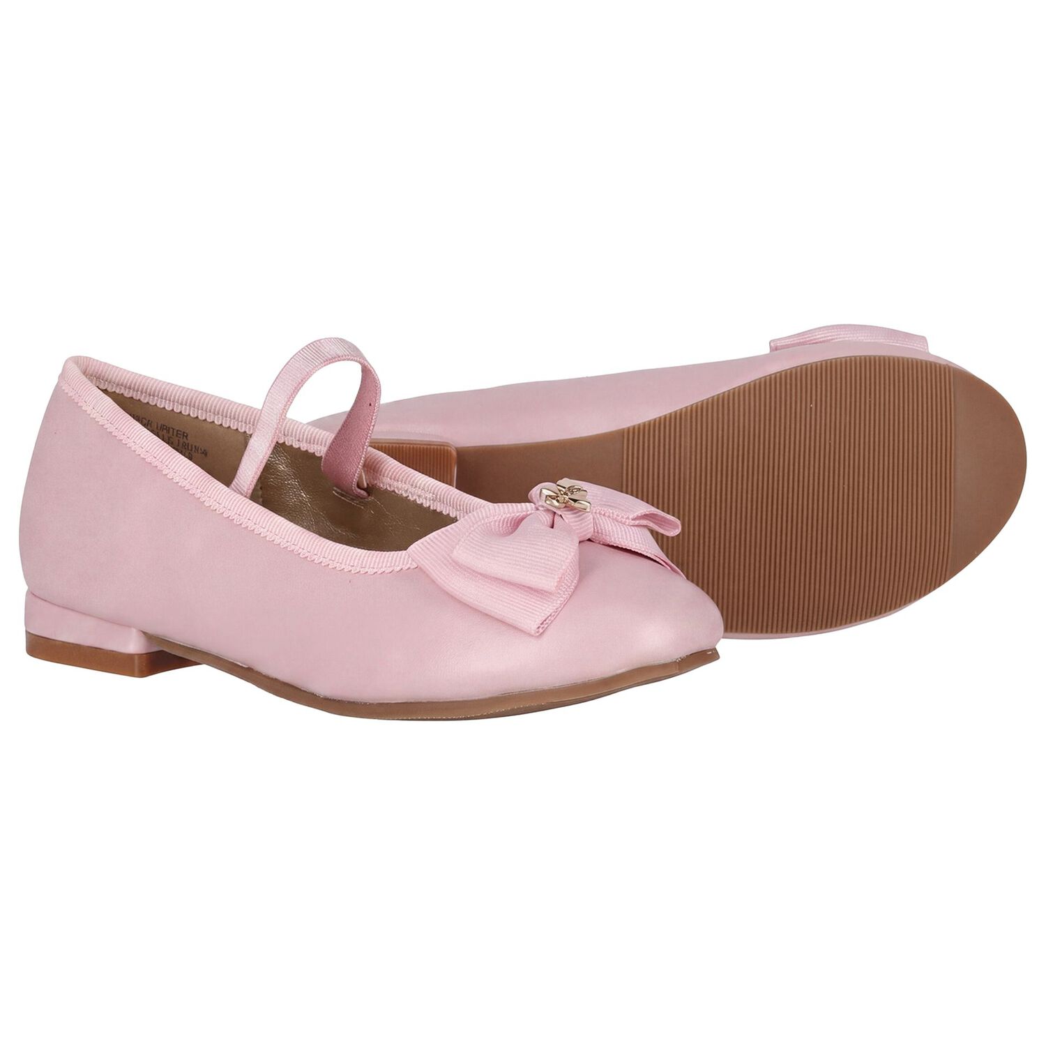 Girls Pink Bow Leather Shoes, 1, hi-res