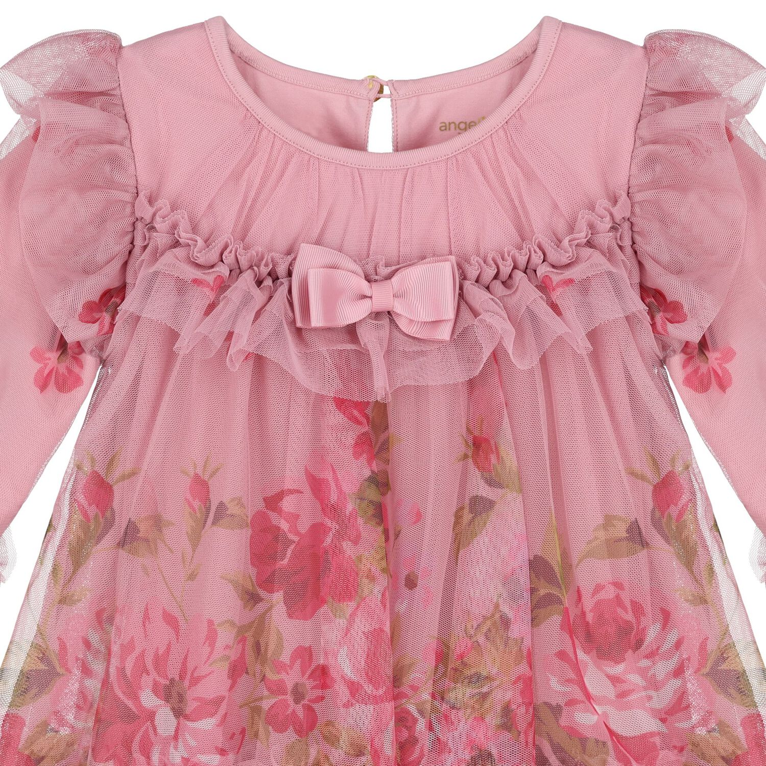 Baby Girls Pink Floral Ruffled Tulle Dress, 1, hi-res