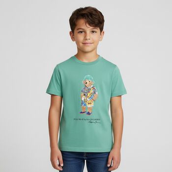 Boys Green Polo Bear Crew Neck T-Shirt