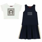 Girls Navy Blue & Ivory Logo Dress Set, 1, hi-res