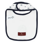 Baby Boys White & Navy Logo Bib, 1, hi-res
