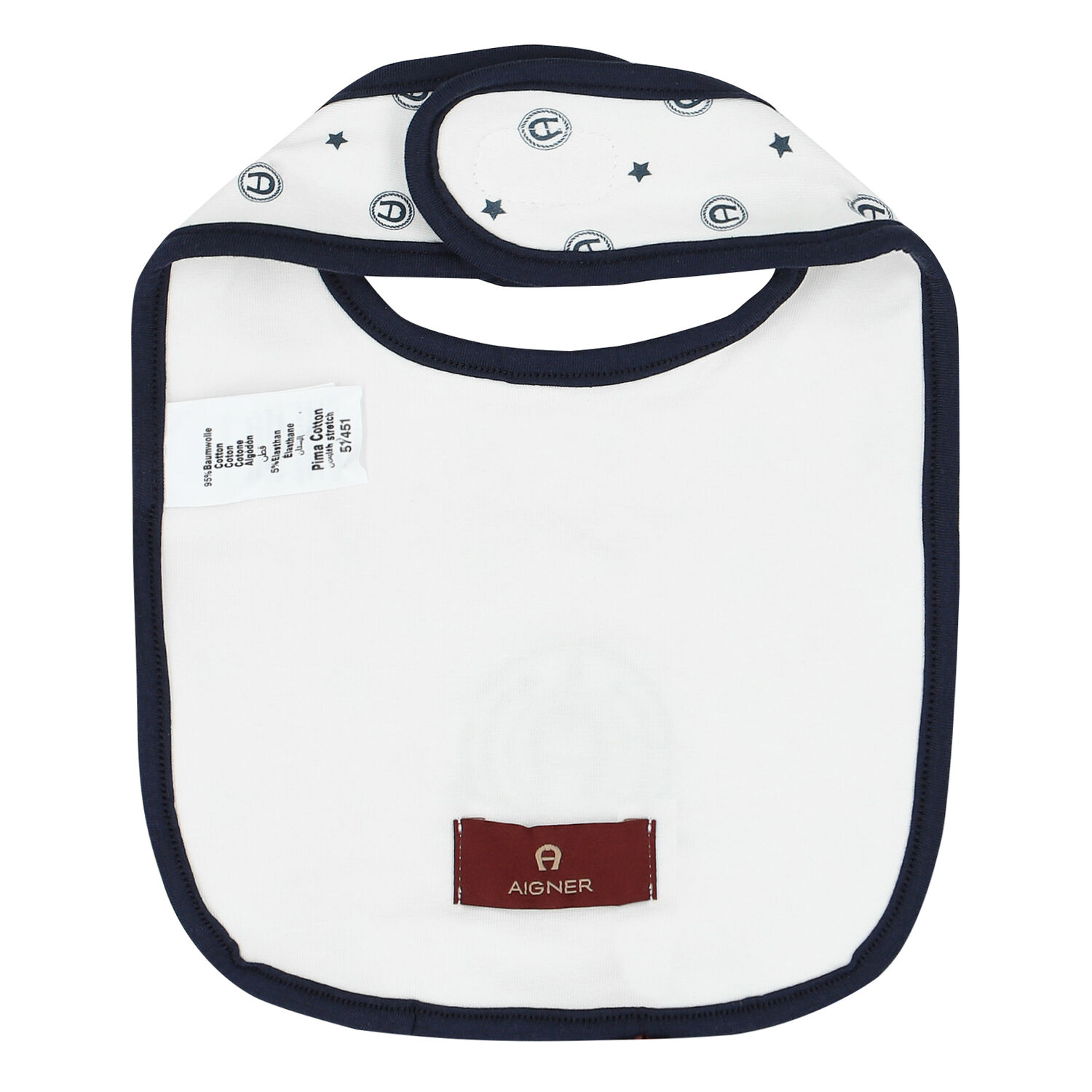 Baby Boys White & Navy Logo Bib, 1, hi-res