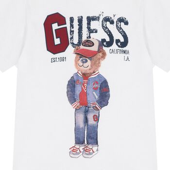 Boys White Teddy Bear Logo T-Shirt