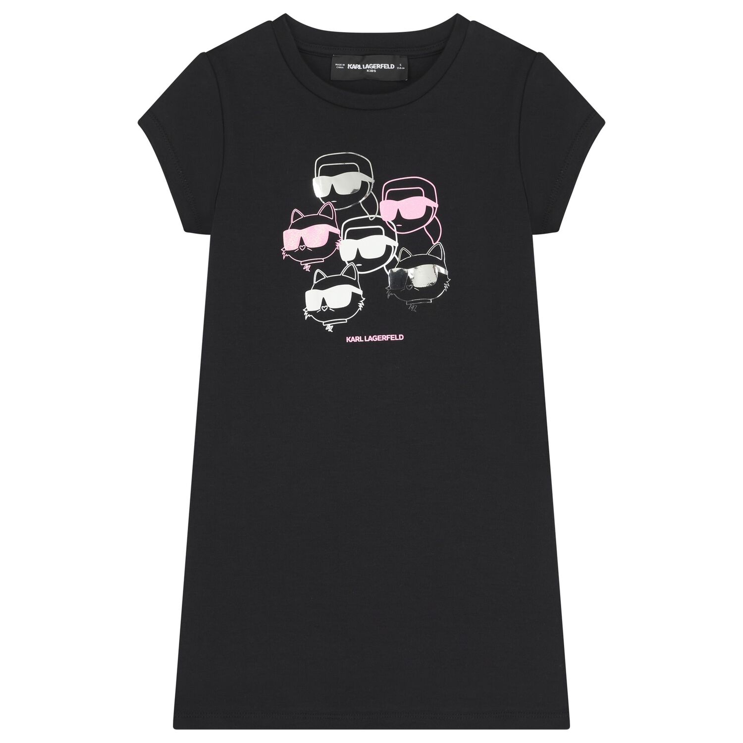 Girls Black Choupette & Karl T-Shirt Dress, 1, hi-res