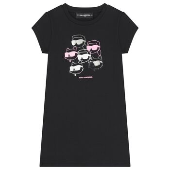Girls Black Choupette & Karl T-Shirt Dress