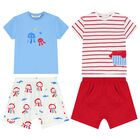 Baby Boys White, Red & Blue Shorts Set, 1, hi-res