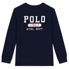 Boys Navy Logo Long Sleeve Top, 1, hi-res