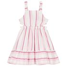 Girls White & Pink Striped Dress, 3, hi-res