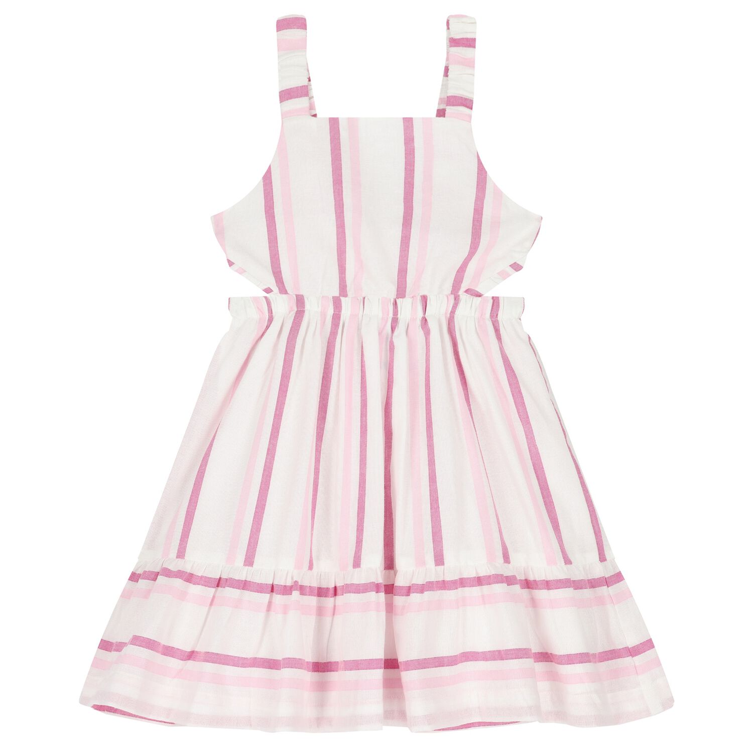 Girls White & Pink Striped Dress, 3, hi-res
