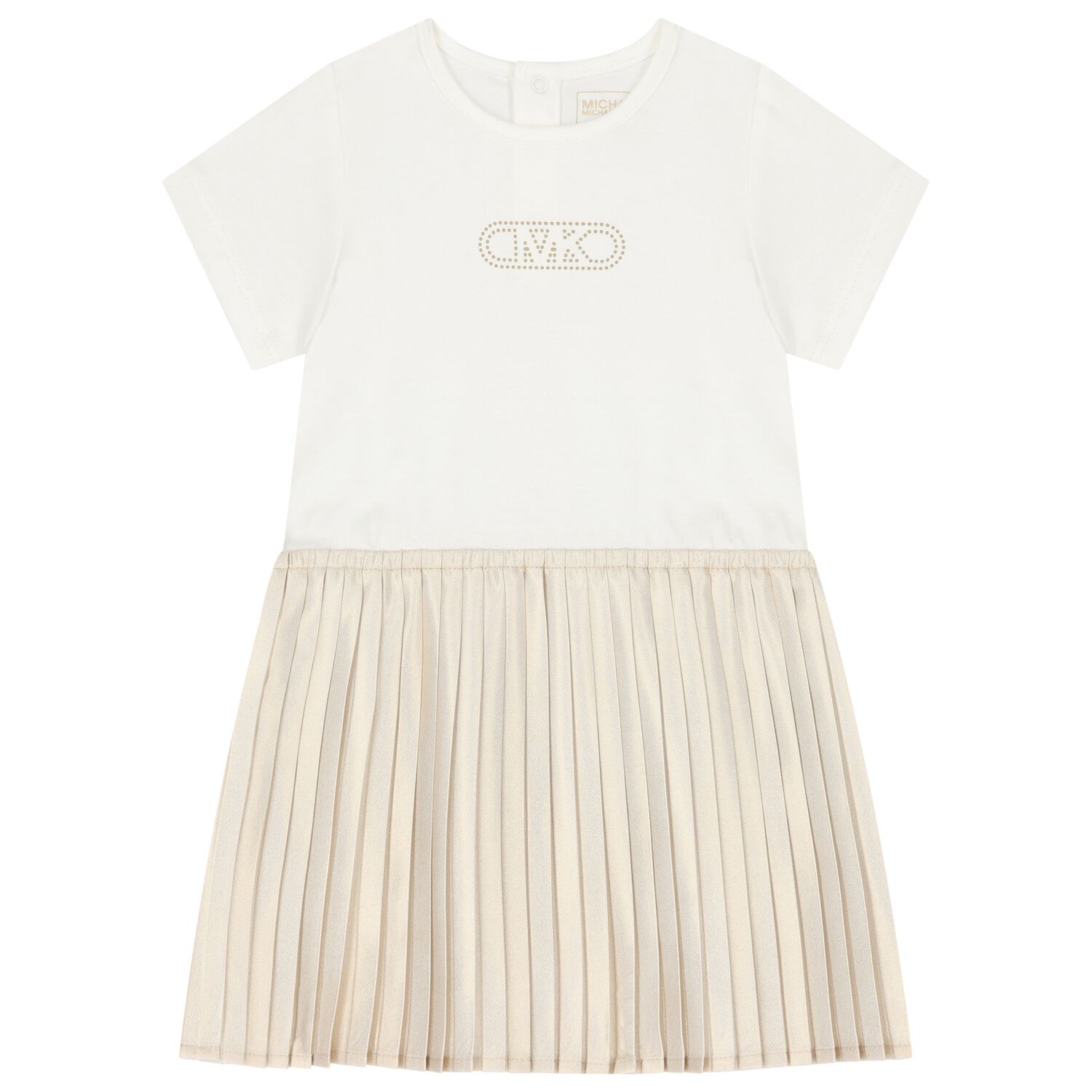 Younger Girls White & Gold Pleated Dress, 2, hi-res