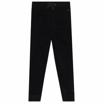 Girls Black Logo Velvet Logo Joggers