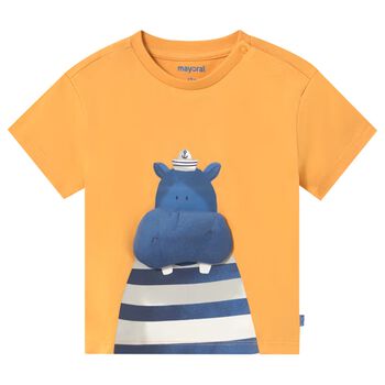 Younger Boys Orange Hippo T-Shirt