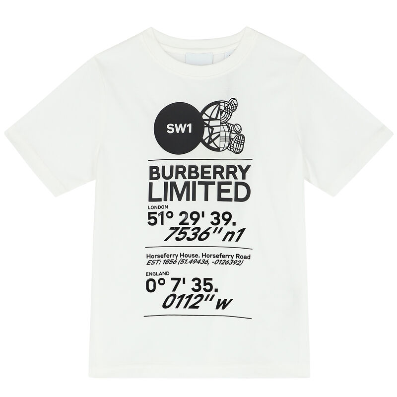 Boys White Logo Cotton T-Shirt, 1, hi-res image number null