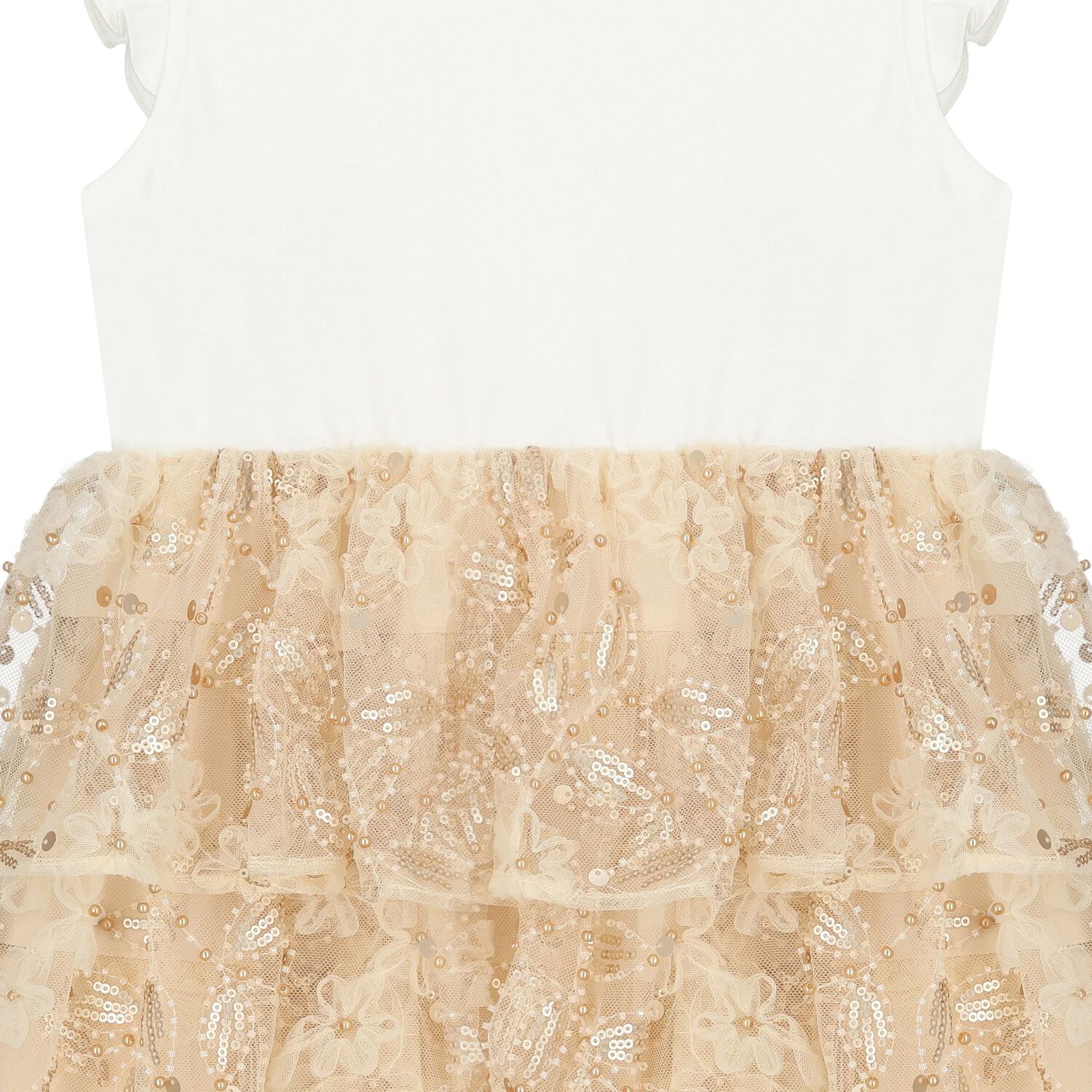 Girls Ivory & Beige Sequin Tulle Dress, 1, hi-res image number null