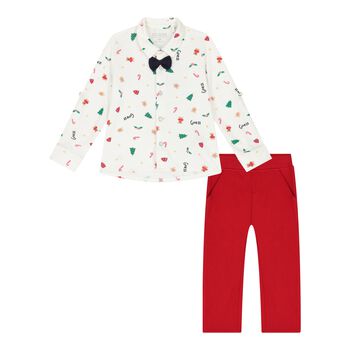 Baby Boys Ivory & Red Festive Trousers Set