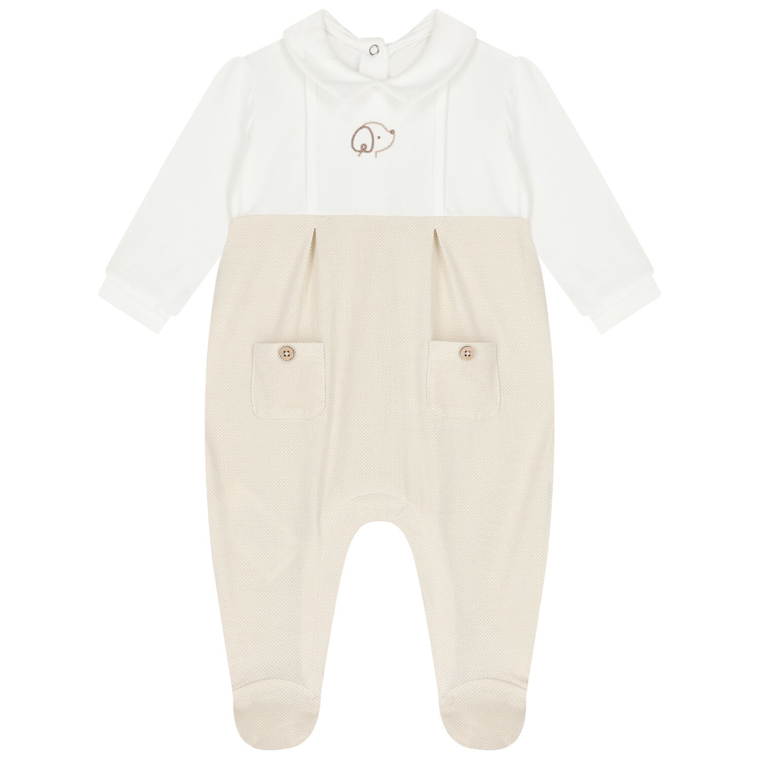 Baby Boys Ivory & Beige Babygrow, 2, hi-res