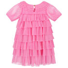 Girls Pink Pleated Tulle Dress, 1, hi-res