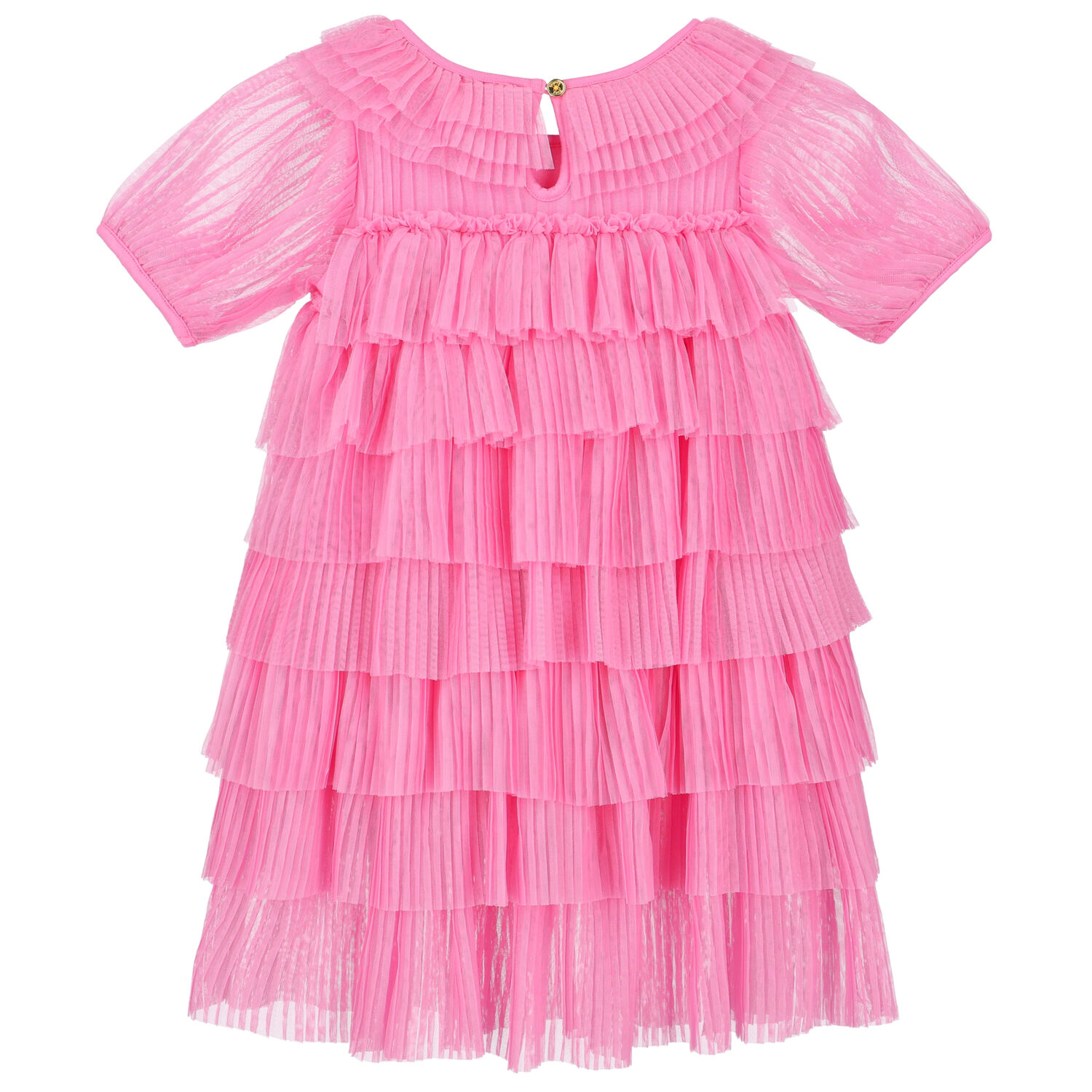 Girls Pink Pleated Tulle Dress, 1, hi-res