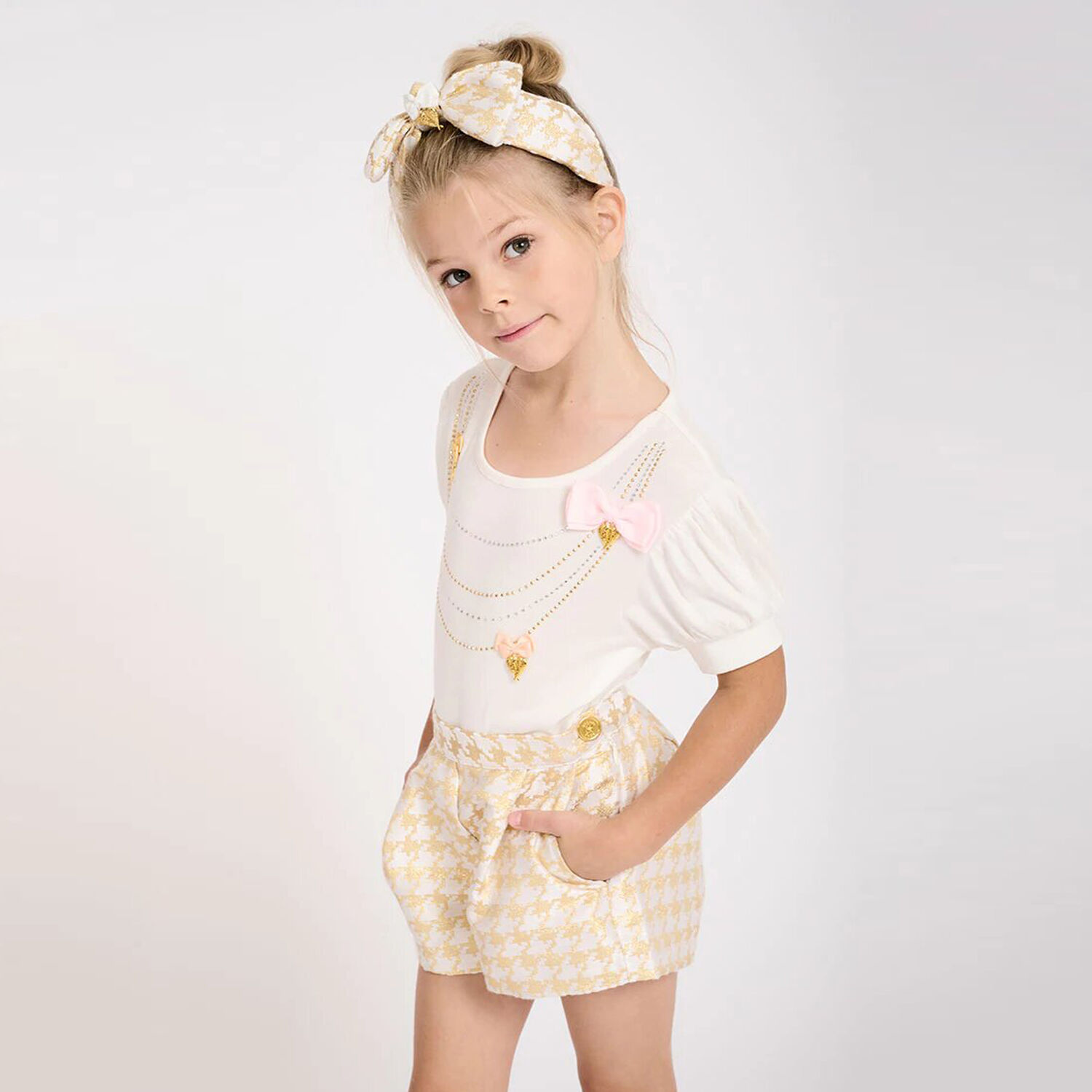 Girls Ivory & Gold Shorts, 1, hi-res image number null