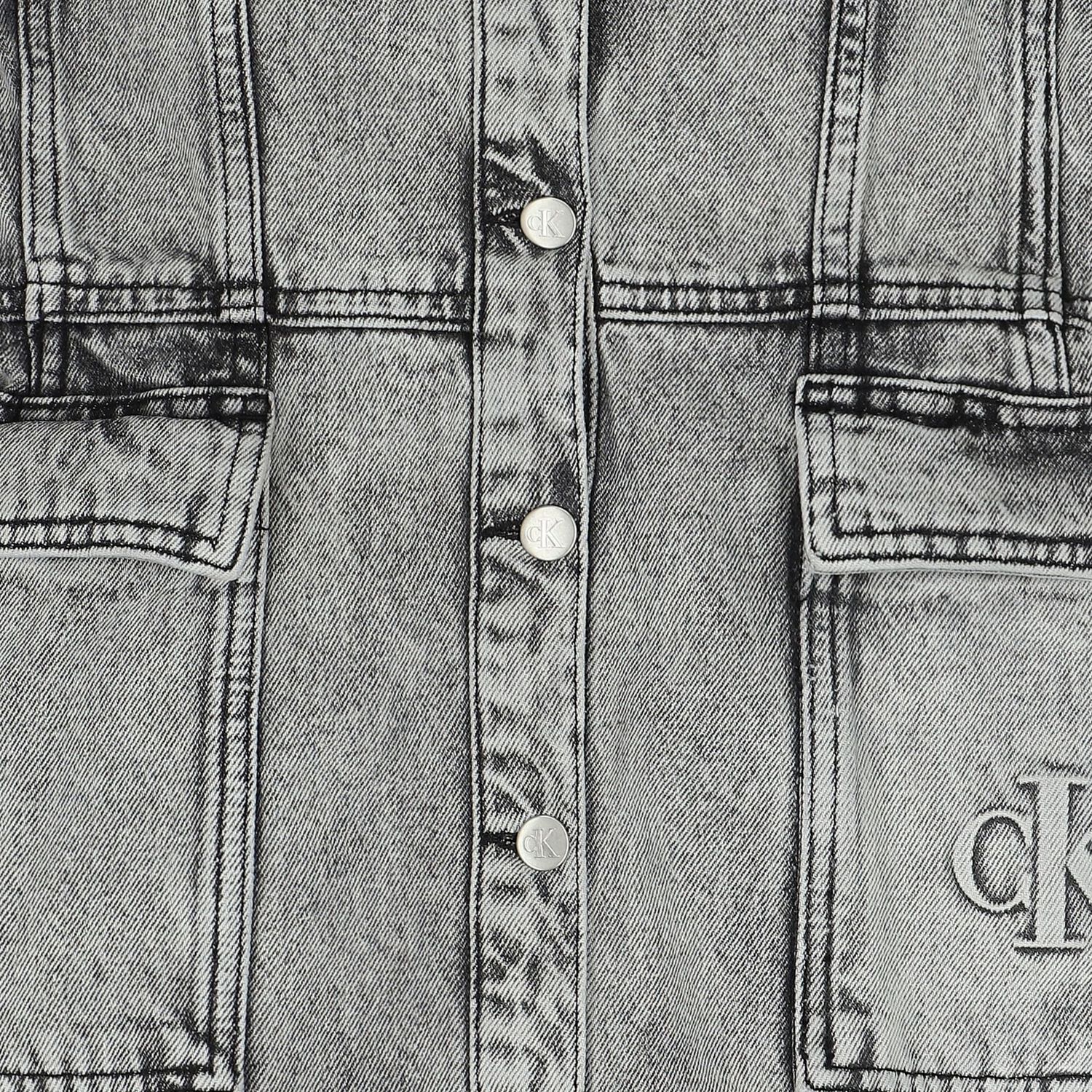 Girls Grey Logo Denim Dress, 1, hi-res