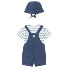 Younger Boys Navy Blue Dungaree & Hat Set (3 Piece) , 2, hi-res