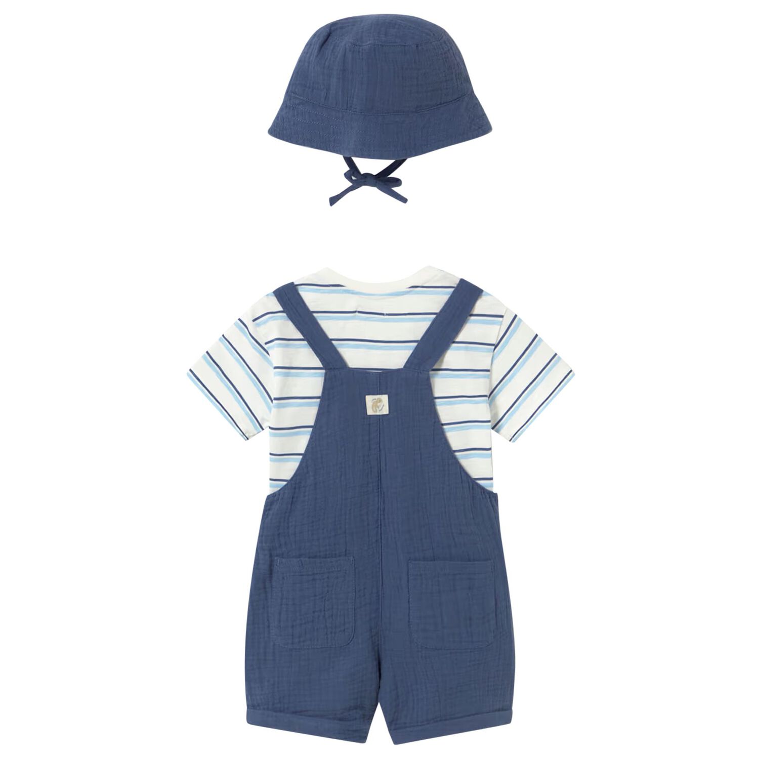 Younger Boys Navy Blue Dungaree & Hat Set (3 Piece) , 2, hi-res