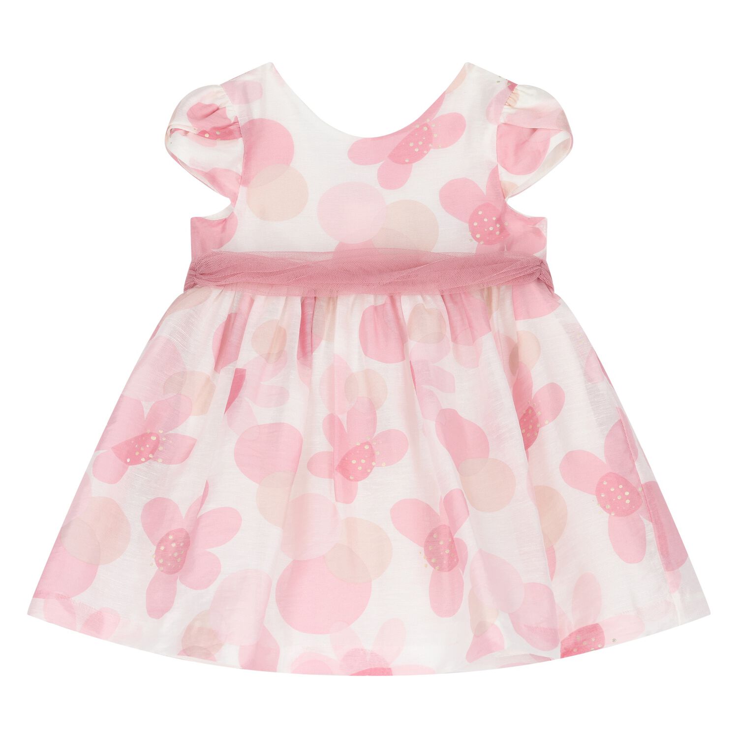 Baby Girls Ivory & Pink Floral Organza Dress, 1, hi-res image number null
