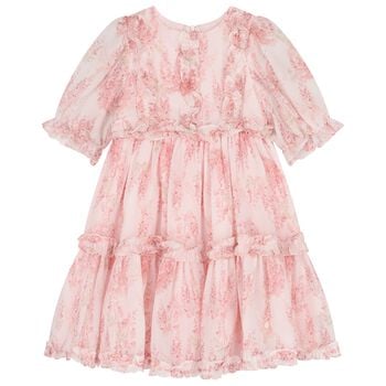Girls Pink Ruffled Floral Chiffon Dress