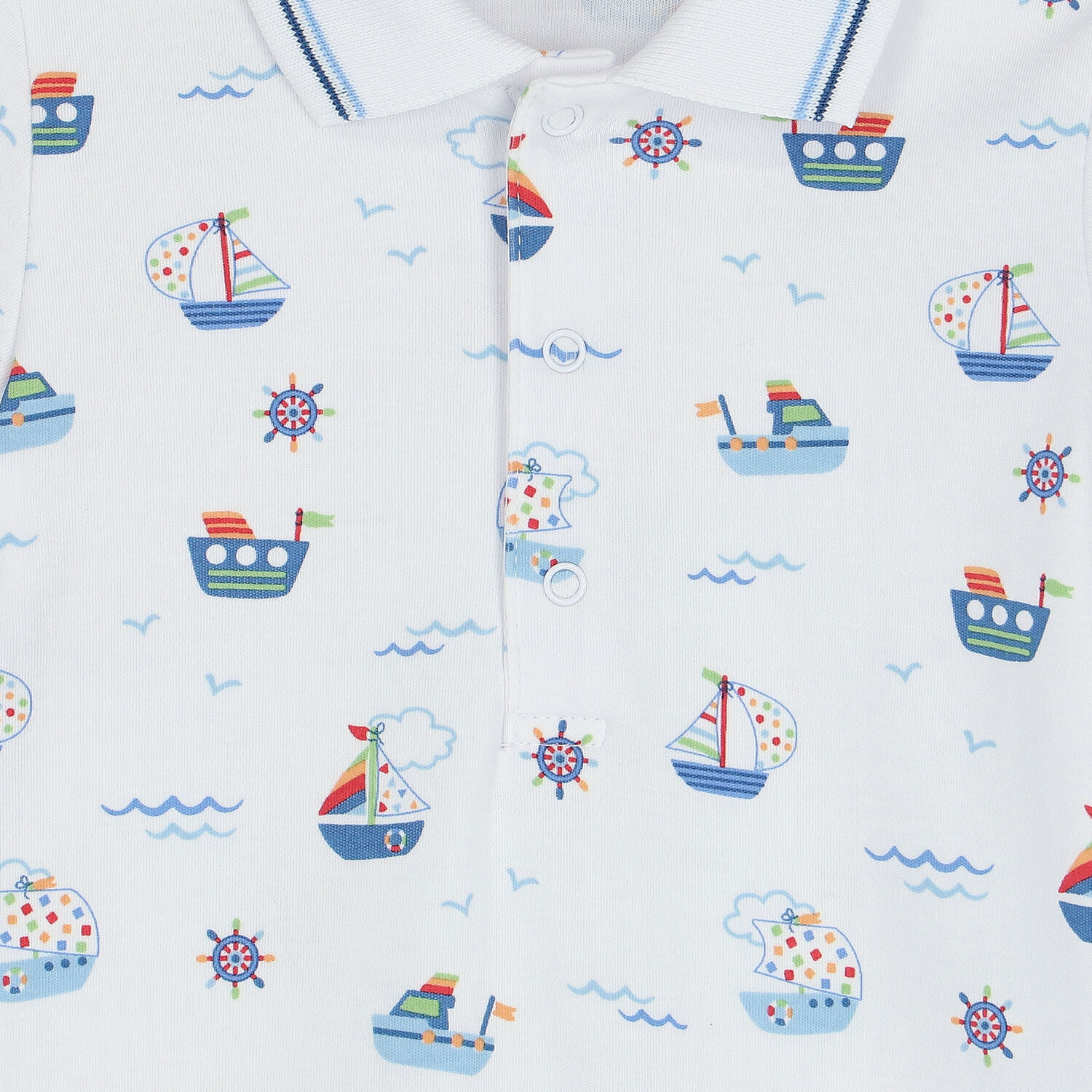 Baby Boys White Boats At Sea Polo Romper, 1, hi-res