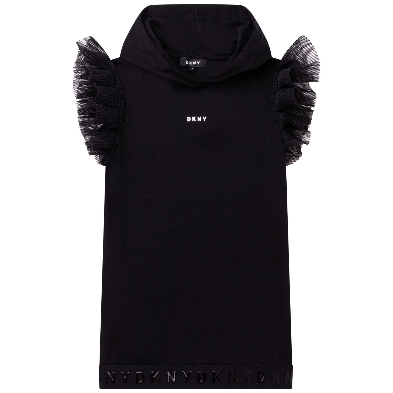 Girls Black Logo Hooded Dress, 1, hi-res