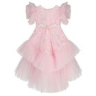 Girls Roshelle Pink Floral Applique Tulle Dress, 1, hi-res