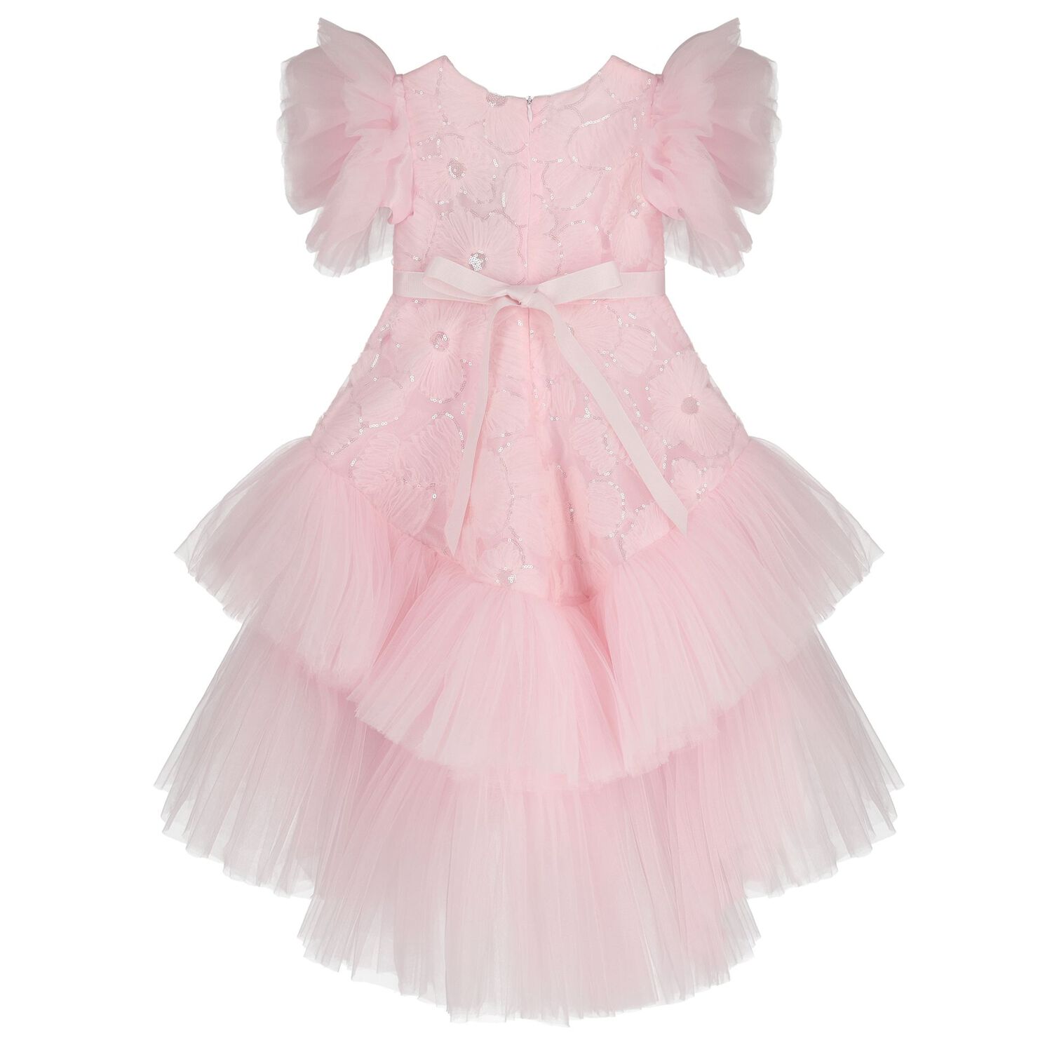 Girls Roshelle Pink Floral Applique Tulle Dress, 1, hi-res