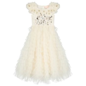 Girls Beige Sequin Embellished Tulle Dress