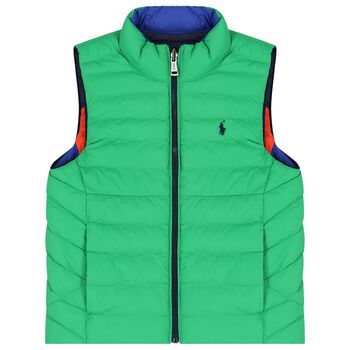 Boys Orange, Navy & Green Reversible Gilet