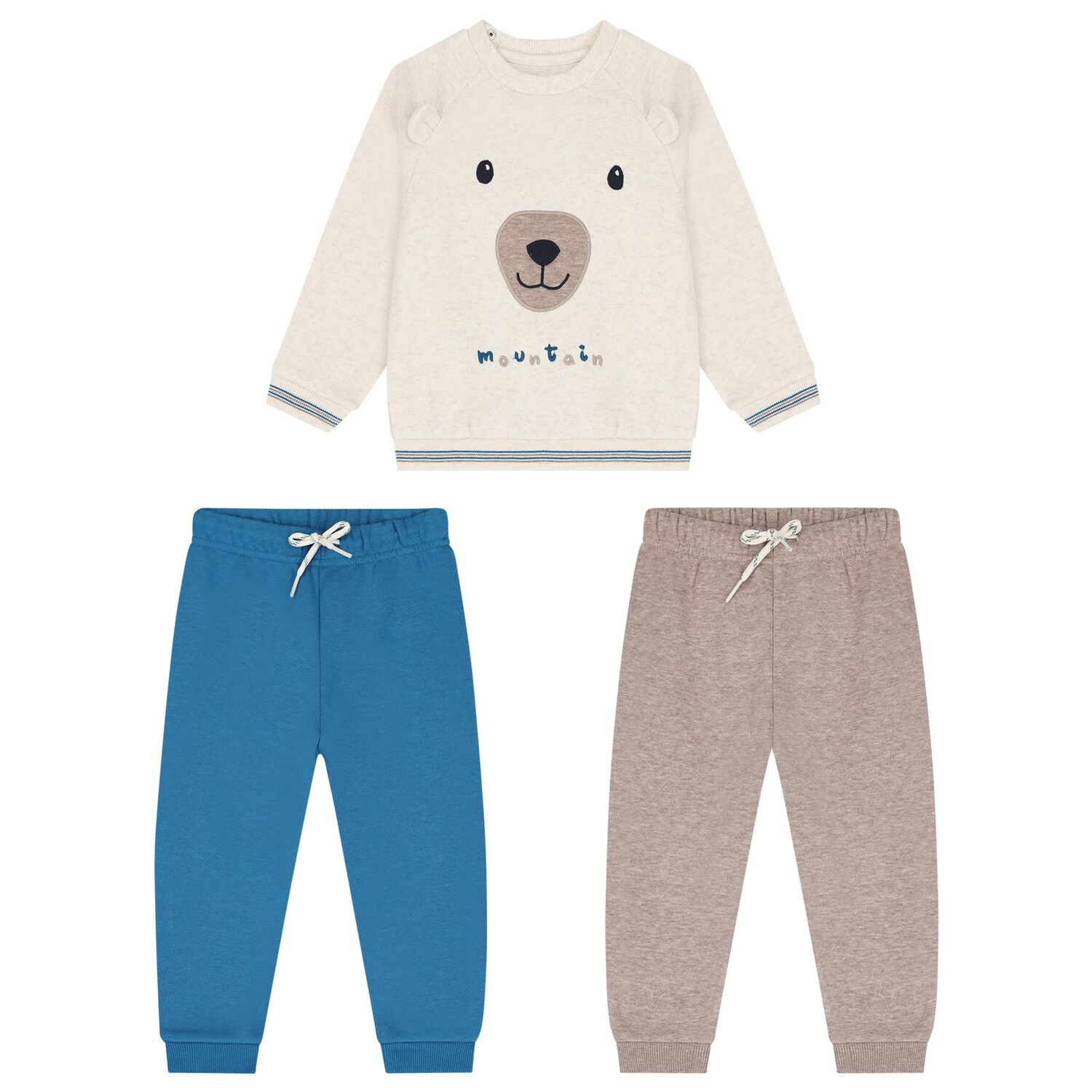 Younger Boys Ivory, Beige & Blue 3 Piece Tracksuit, 2, hi-res image number null