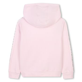 Girls Pink Logo Hooded Zip Up Top