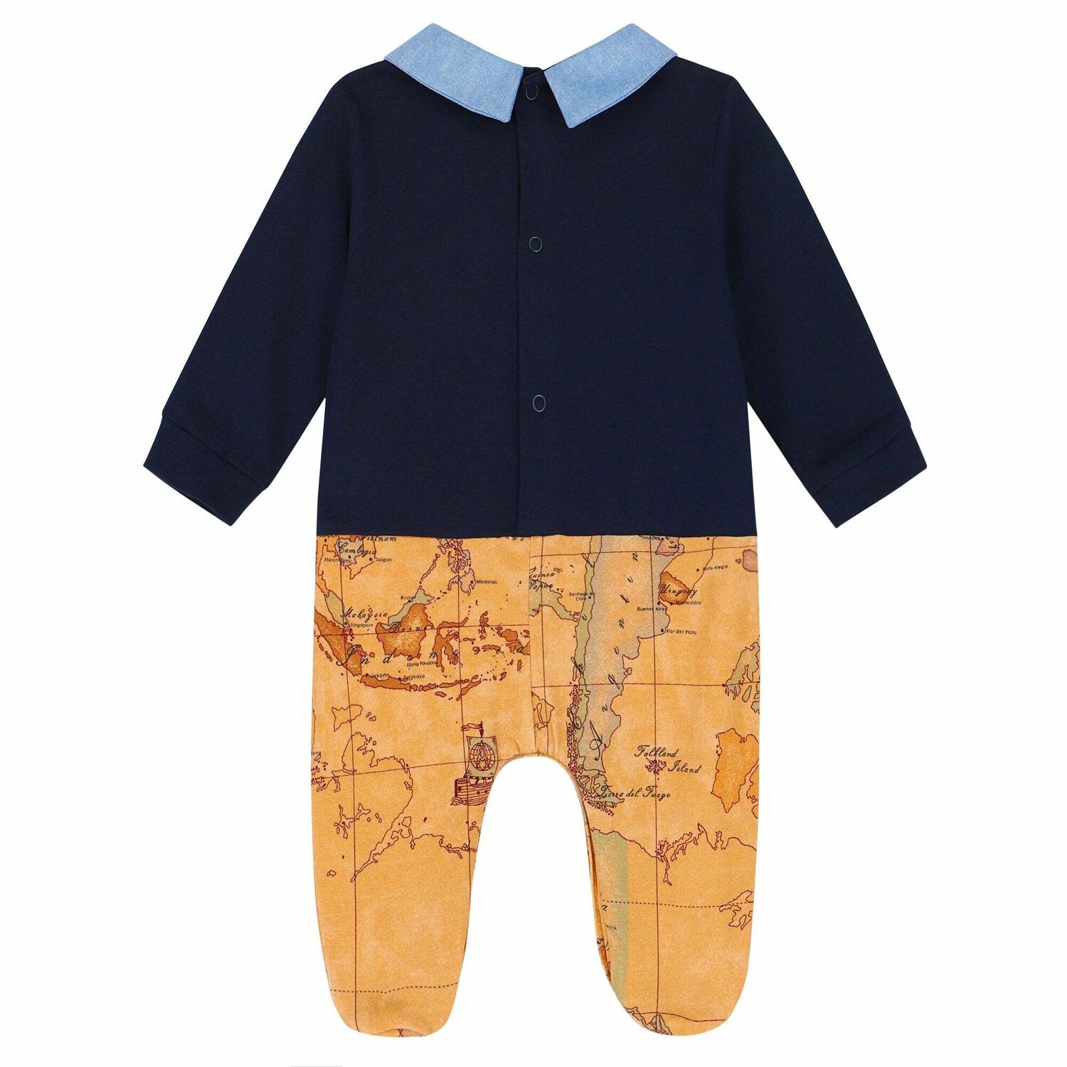 Baby Boys Navy & Beige Geo Map Babygrow, 2, hi-res