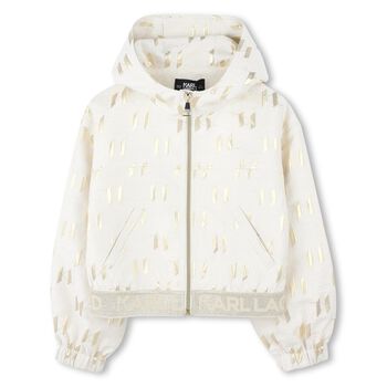 Girls Ivory & Gold Hooded Zip Up Top