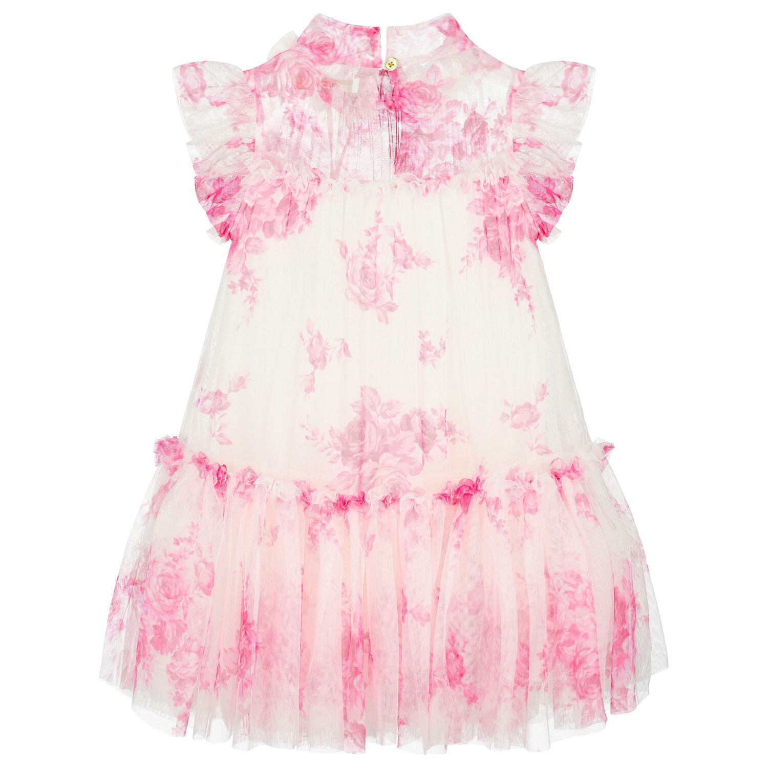 Girls White & Pink Rose Tulle Dress, 5, hi-res image number null