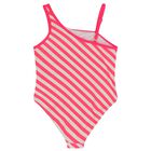 Girls White & Pink Striped Logo Swimsuit, 1, hi-res
