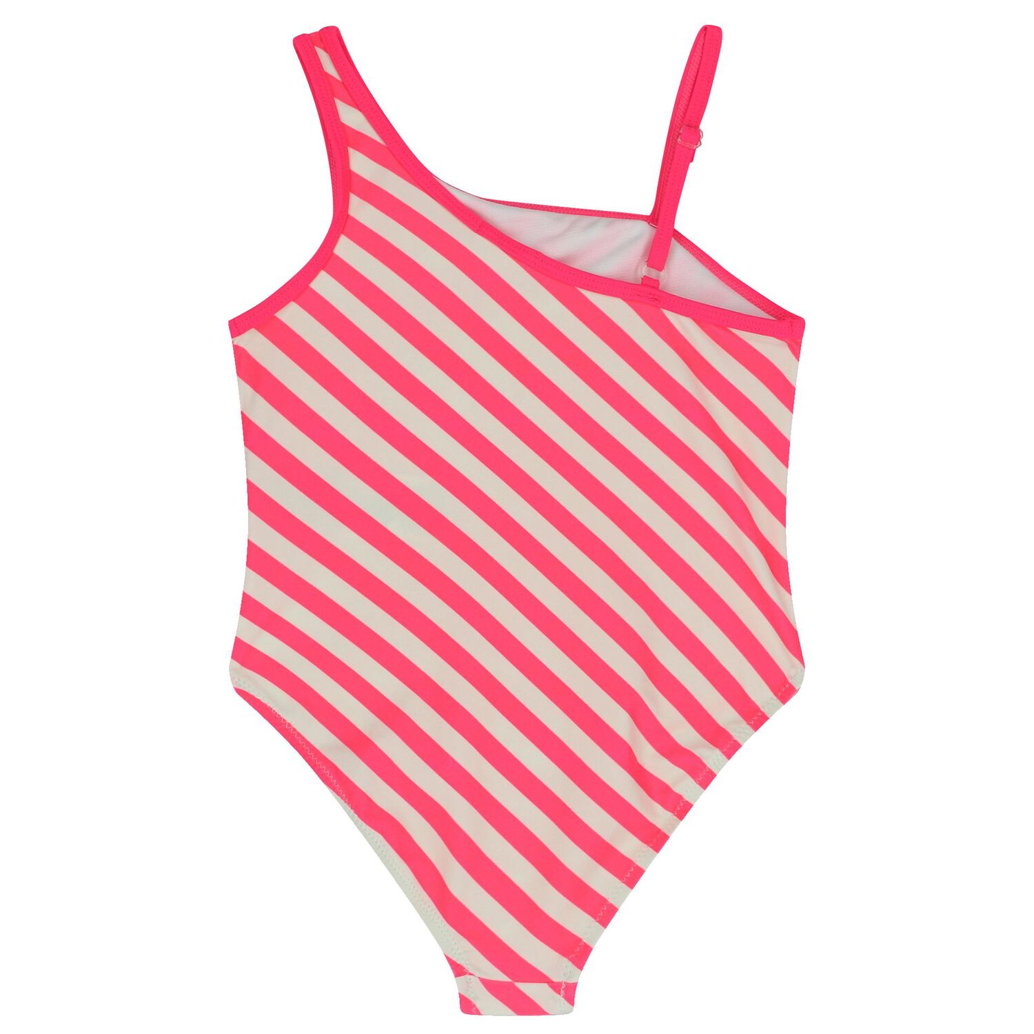 Girls White & Pink Striped Logo Swimsuit, 1, hi-res image number null