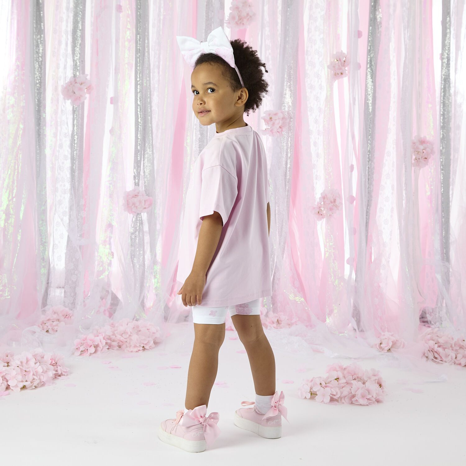 Girls White & Pink Floral Print Ankle Socks, 1, hi-res image number null