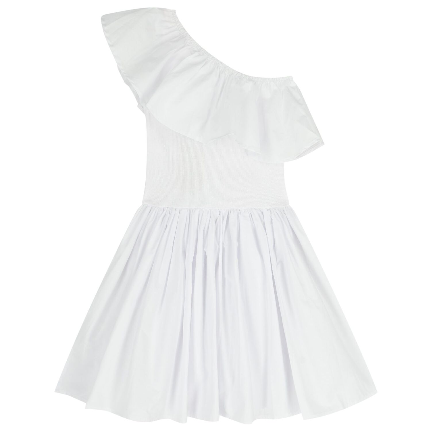 Girls White Ruffled Dress, 3, hi-res